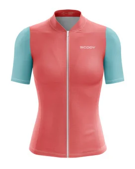 Lightweight Women’s Cycling Jersey – Coral & Light Blue