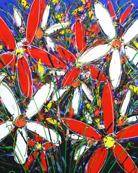 Close up of original art work Tangled Flowers by David Hart | Cycling Gear