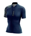 A cycle jersey with a navy body and a subtle leaf motive on the sleeve | Cycling Jersey
