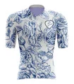 A cycle jersey with blue roses in outline on a white body | Cycling Jersey | Cycling Jersey
