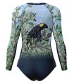 Kristy Ann Duffy Black Cockatoo Sleeved Swimsuit, UPF50+ | Beach Wear