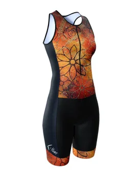 SCODY Women’s Floral Triathlon Suit – Sleeveless, Zip Front