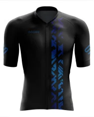 Aero Optimised Cycle Jersey Geo Blue - Blue Pattern with Black Cycling Jersey | Made in Australia