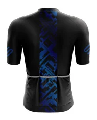 Aero Optimised Cycle Jersey Geo Blue - Blue Pattern with Black Cycling Jersey | Made in Australia
