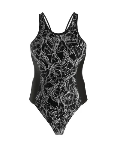 A hydrophobic Triathlon Swimsuit with a black and white floral graphic | Triathlon Gear
