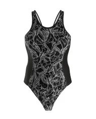 A hydrophobic Triathlon Swimsuit with a black and white floral graphic | Triathlon Gear