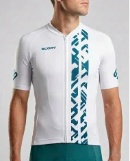 Aero Optimised Cycle Jersey Geo Green - White Cycle Jersey with Green/Teal Geo pattern | Made in Australia