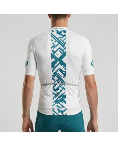 Aero Optimised Cycle Jersey Geo Green - White Cycle Jersey with Green/Teal Geo pattern | Made in Australia