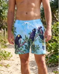 Unisex Board Shorts – Black Cockatoo Design | SCODY