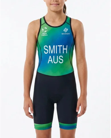 Mint Blue Junior WT Compliant Triathlon Suit, Name and Country Included
