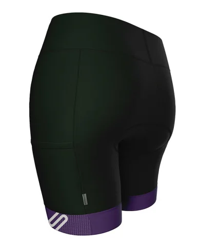 Black Women's Cycle Shorts with deep purple cuffs | Scody Made in Australia
